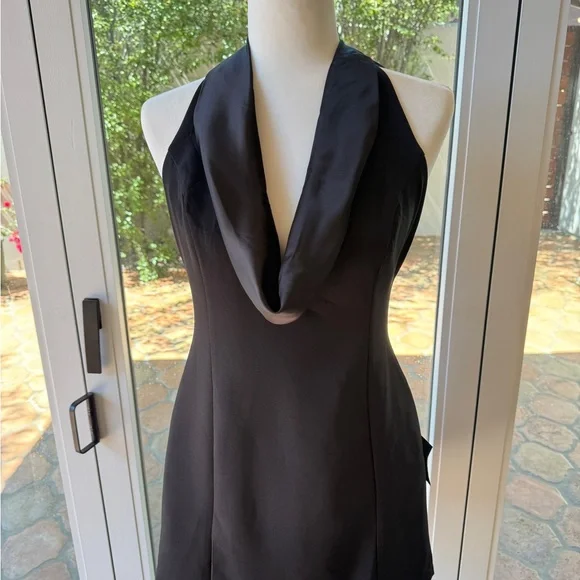 NWT Lulus Perfected Black Cowl Halter A-Line Mini Dress - Picture 6 of 8